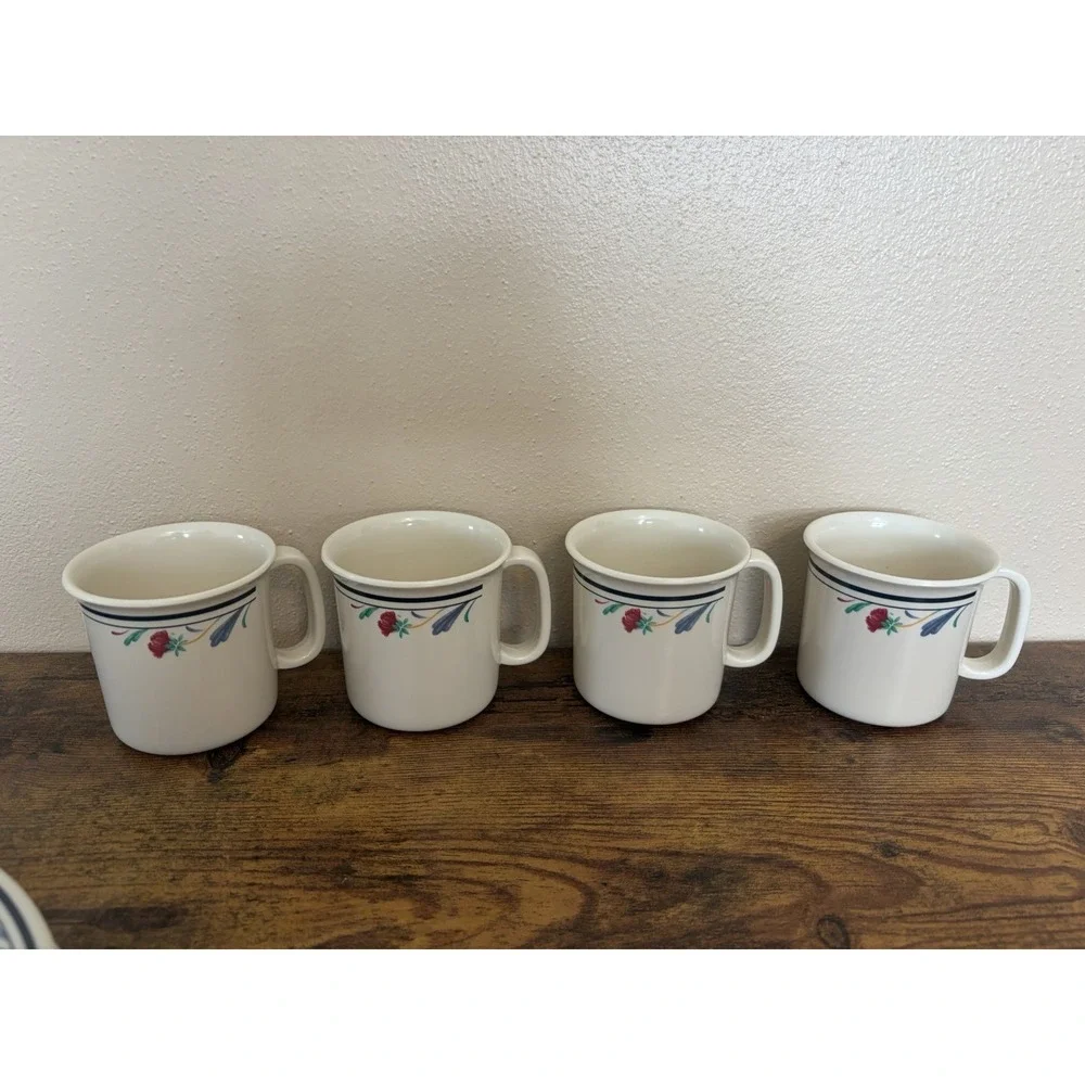 Lenox Poppies on Blue Melamine 10 Pc Set 6 Plates 4 Mugs Floral Dinnerware